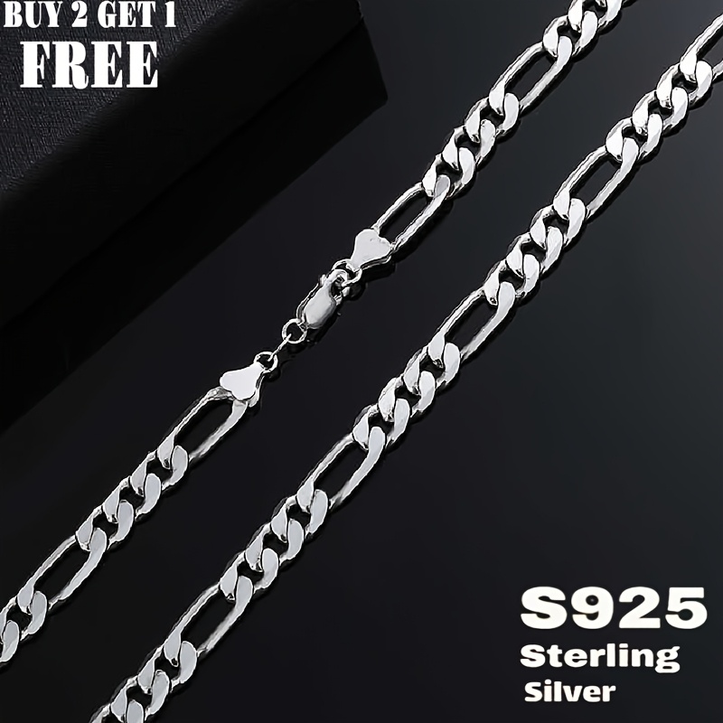 Women's 925 Sterling Silver Figaro Chain Necklace, Retro Style